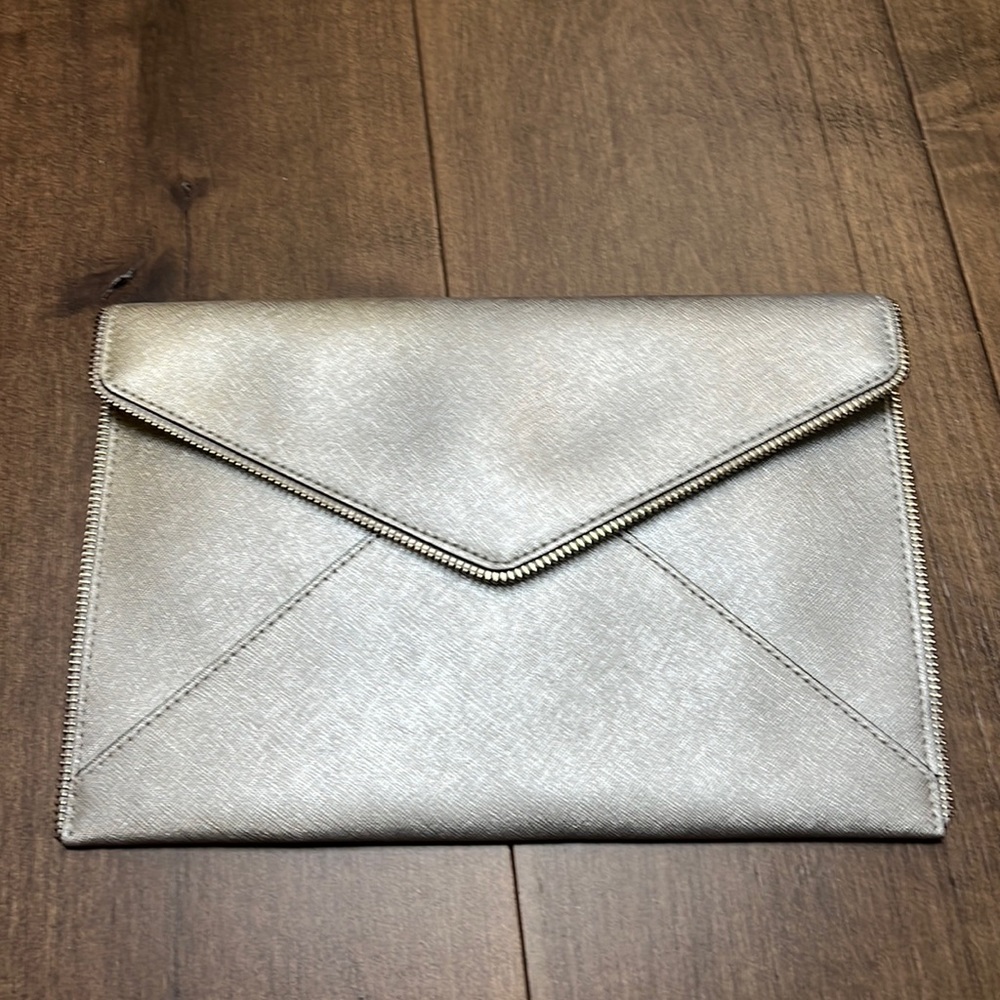 Rebecca Minkoff Leo Silver Metallic Zipper Clutch